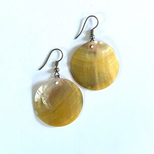 Yellow Shell Disc Drop Earrings